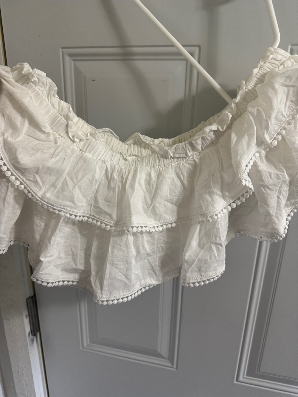White Ruffled Off-Shoulder Crop Top - Picture 2 of 2